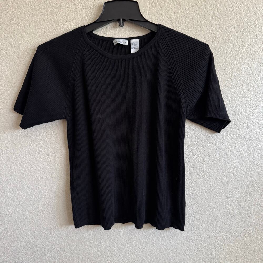 Vintage David Loren Silk Blend Ribbed Blouse Shirt Stretch Capsule Black Size XL